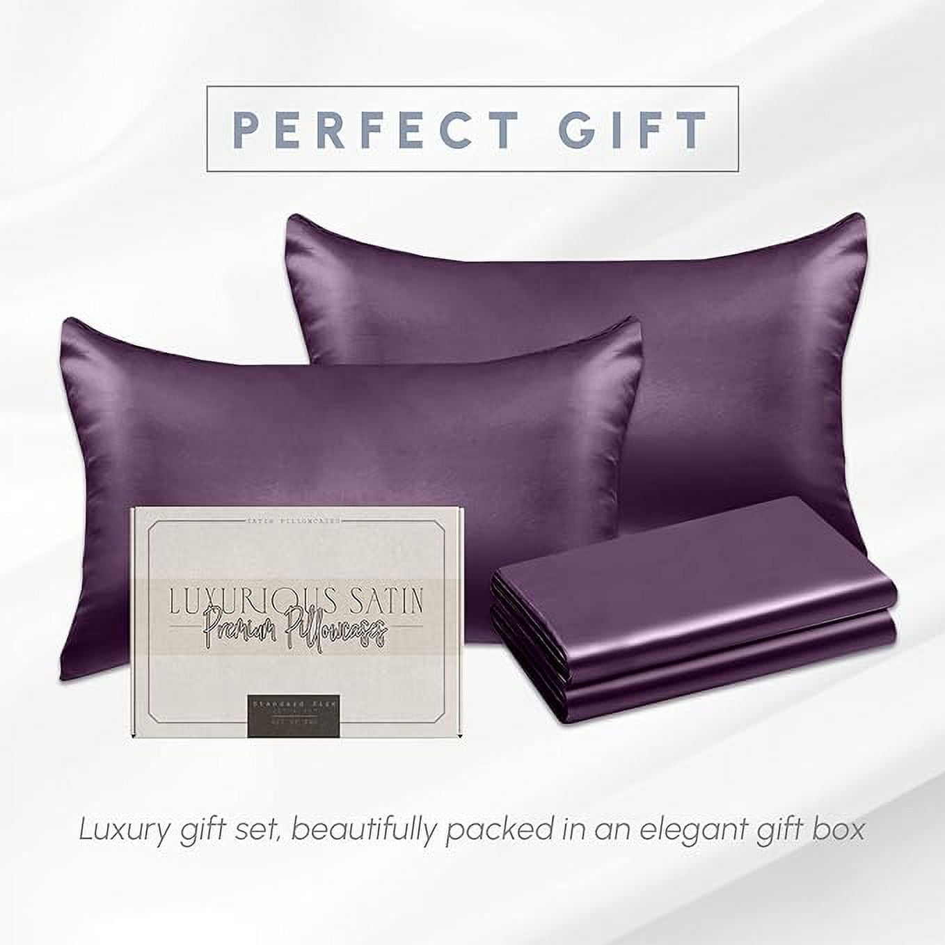 4 Pieces Satin Pillowcase Set with Hidden Zipper closure,Standard/Queen, Purple