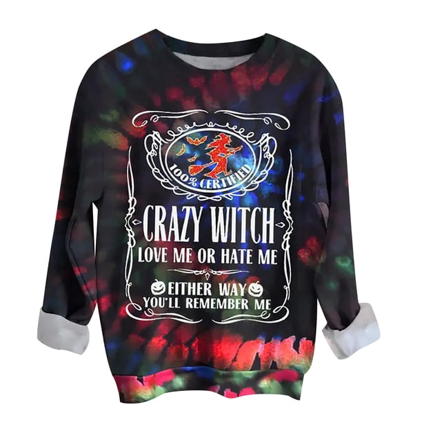Mujeres Tops Tie-dye Casual Manga larga Halloween Sudadera Pullover Camisas Blusa Fridja fksj155