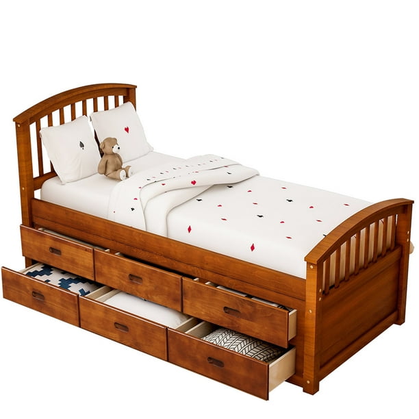 Twin Size Platform Storage Bed With 6, Platform Bed With Drawers Twin Size