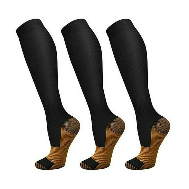 3 Pairs Copper Compression Socks for Men Women 20-30 mmHg Knee High Compression Socks Calf Support Tube Stockings L/XL