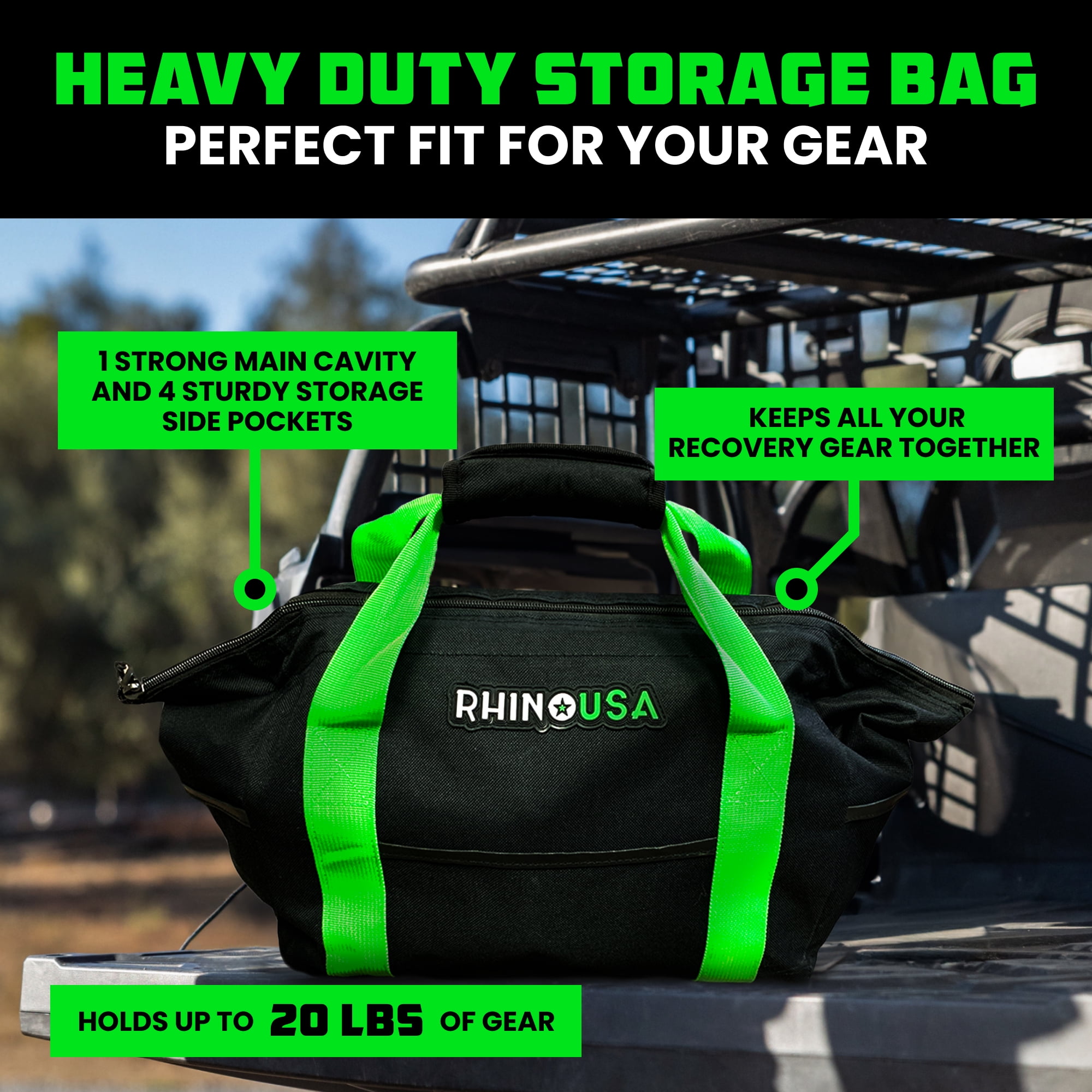 Rhino USA Heavy Duty Recovery Gear Storage Bag - Ultimate Recovery Kit Equipment Bag (Green)