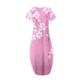 thumbnail image 3 of Ovzne Robes d'Été pour Femmes 2025 Robe pour Femme Mode Robe Décontractée Imprimée à Manches Courtes Col Rond avec Poches Robe de Printemps Manches Courtes Imprimée Liquidation, 3 of 4