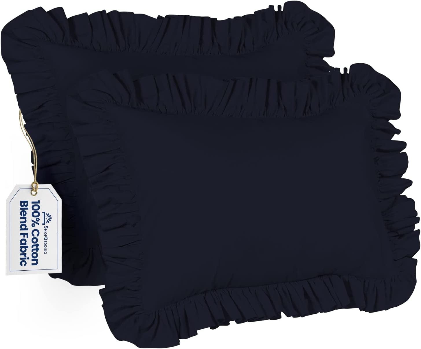 Ruffle Pillow Case King Pillow Sham (Navy), Ruffle Pillow Cover, Set