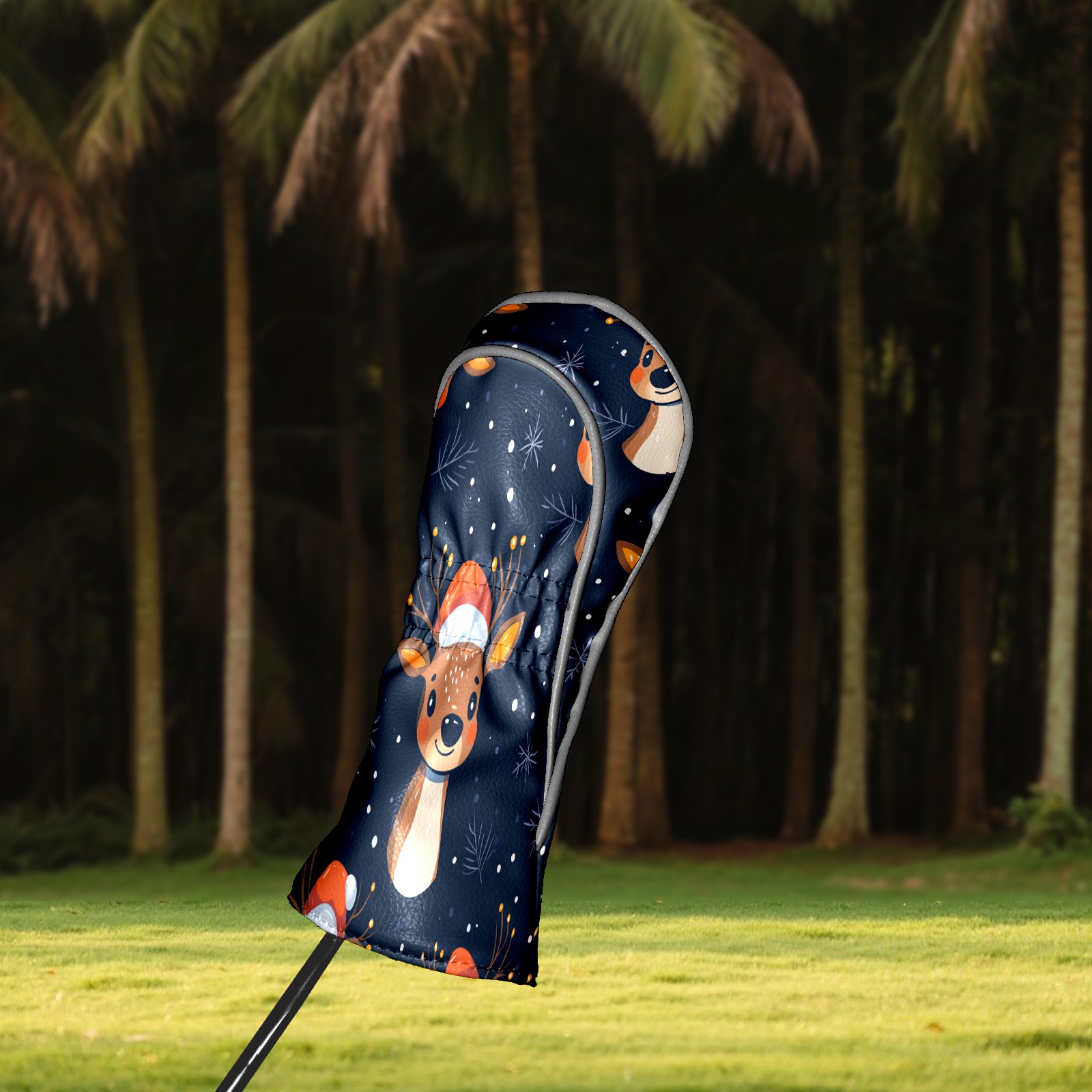 Golf Club Covers PU Leather Waterproof Head Covers for Fairway Woods Hybrids Cute Elk