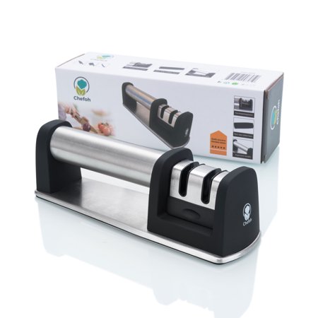 - Chefoh Professional Knife Sharpener with 2-step Diamond Coated Sharpening Wheel System | Great for Straight and Serrated Knives