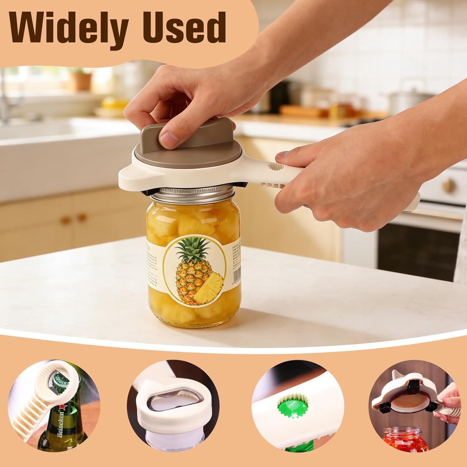 Upgraded 4-in-1 Multi-Functional Jar & Bottle Opener (1-3.5inches), Magnetic Stainless Steel Can Opener with Retractable Adjustable Grip, Extended Ergonomic Handle for Easy Opening