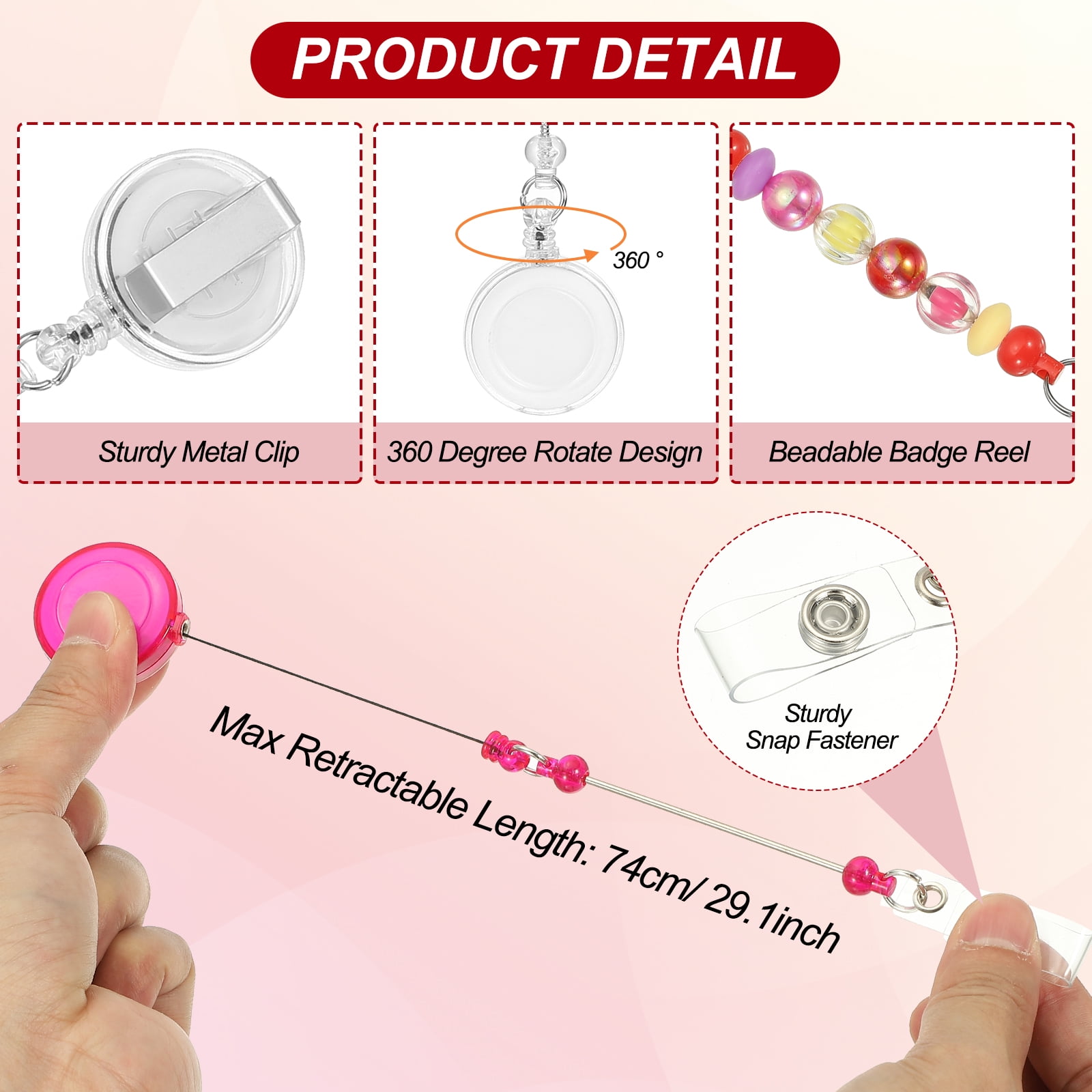 Uxcell Beadable Badge Reels, 24 Pcs Beaded Retractable Clips Holder Badge Reel Bulk Keychain Blank Bar with Belt Clip for ID Name Badge DIY, Office Worker, Transparent White