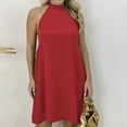 thumbnail image 3 of USSUMA Skirts for Women Trendy Summer Dresses Short Sleeve Solid Color Striped Loose Fit Maxi Dress Lounging Dresses Lightweight Skirts Office Up to 65% off Red Dress Size-XL, 3 of 4