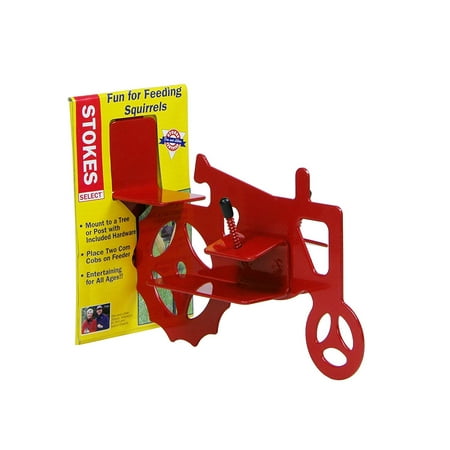 Mounted Squirrel (Tractor Cob Squirrel Feeder, Red, 2 Corn Cob Capacity, Mount to a tree or post with included hardware. By Stokes Select Ship from)