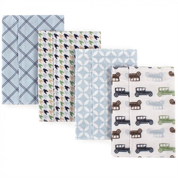 Hudson Baby Infant Boy Cotton Flannel Burp Cloths 4pk, Blue Cars, One Size