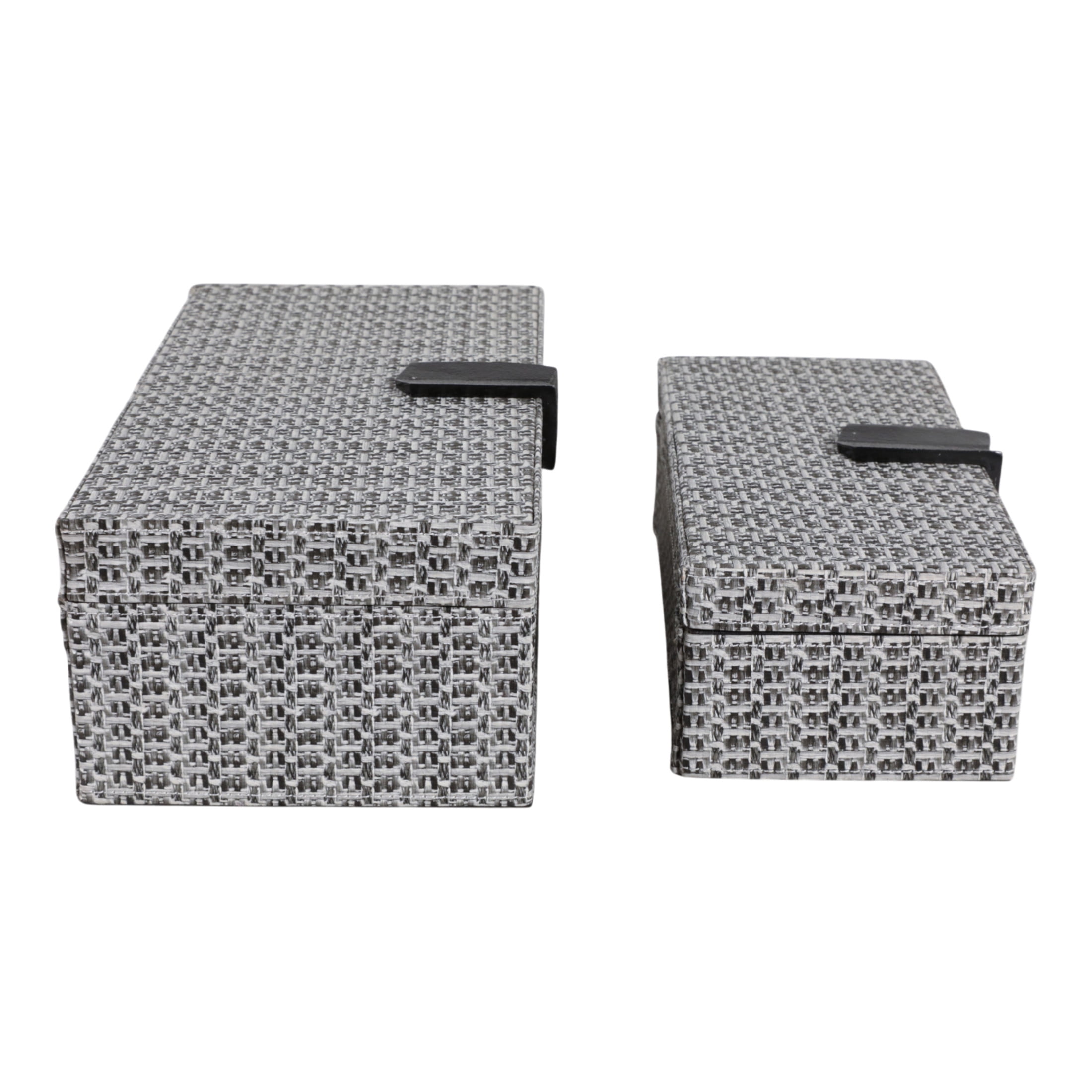 Rectangular Snakeskin Decorative Box with Hardware for Home Decor - Modern Keepsake Storage Boxes with Lid for Jewelry - Organizer Accents for Bedroom Vanity Styling - Set of 2, 4", 3", Black & Brown