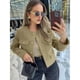 thumbnail image 4 of Chaqueta Blazer Corta para Mujer, Sin Cuello, con Botones, Estilo Casual de Negocios, Ideal para Otoño e Invierno. Marrón Oscuro XS, 4 of 9