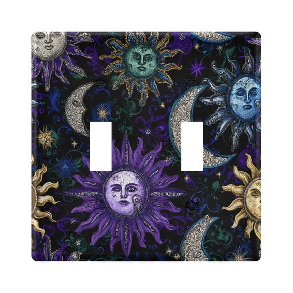 Moon Star Sun with Faces Light Switch Cover Electrical Outlet Cover Replaceable Wall Plates 2-Gang