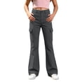 thumbnail image 6 of XINXIAOO Girl Uniform Pants Formal Flare Leg Cargo Pants Pull On Chino Elastic Waist with Pockets Girls Grey Pants Girls Pants Size 7-8 Years, 6 of 7