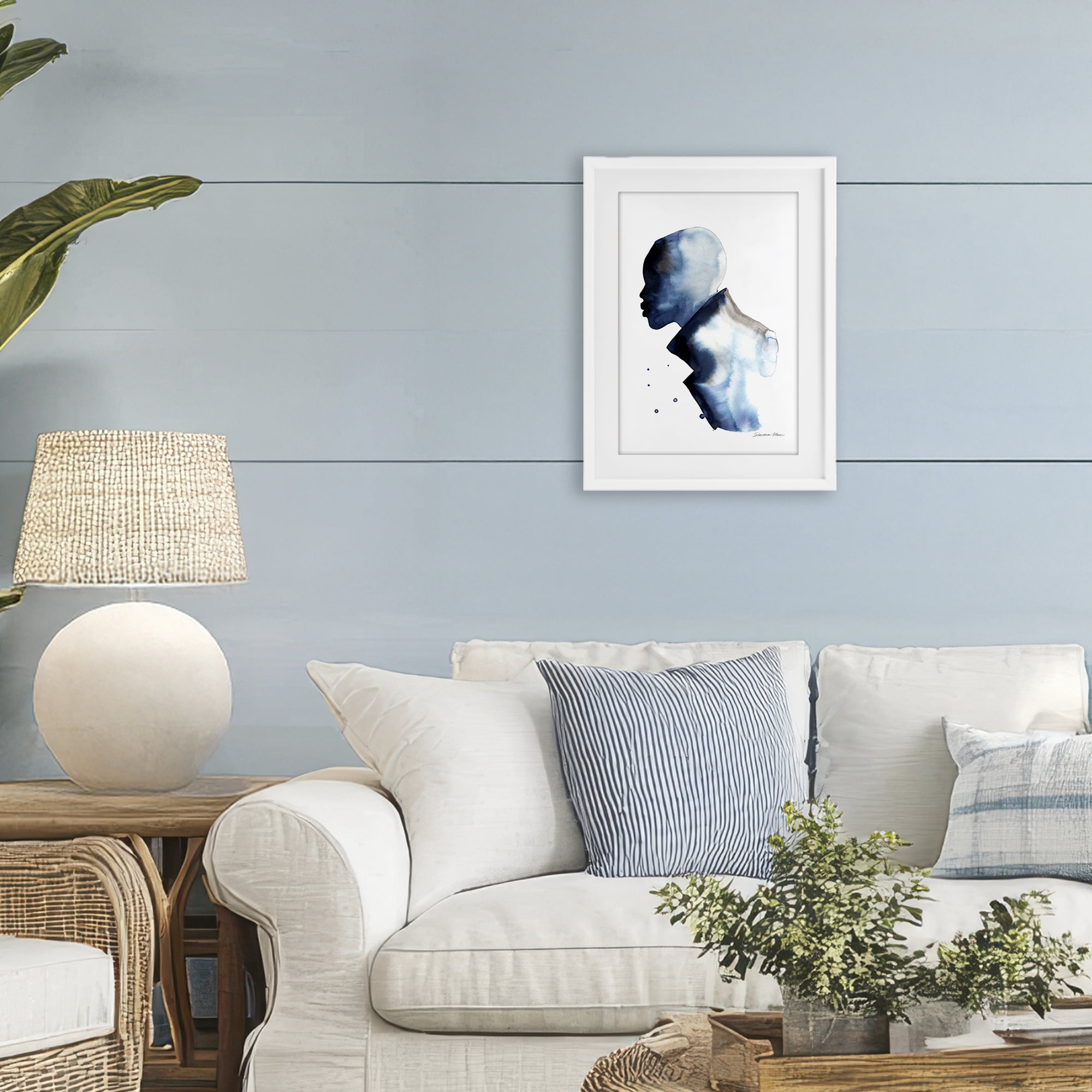 Stupell Industries Feeling Blue Portrait Silhouette White Framed Print Under Glass, design by Simone Elum