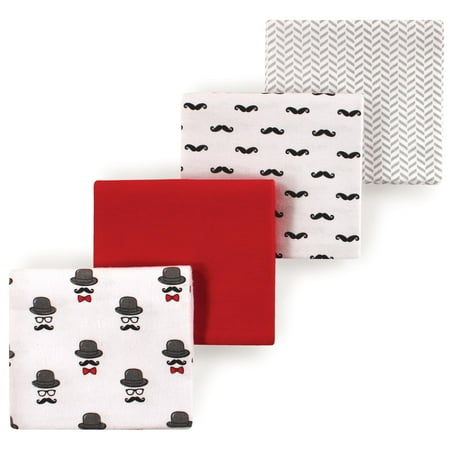 Luvable Friends Hudson Baby Flannel Receiving Blankets 4pk, Mustache Print