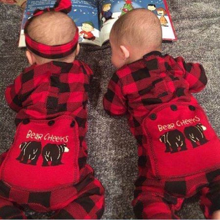 

Leutsin Newborn Infant Baby Boys Girls Cute Cartoon Plaid Romper+Headband Outfits Set
