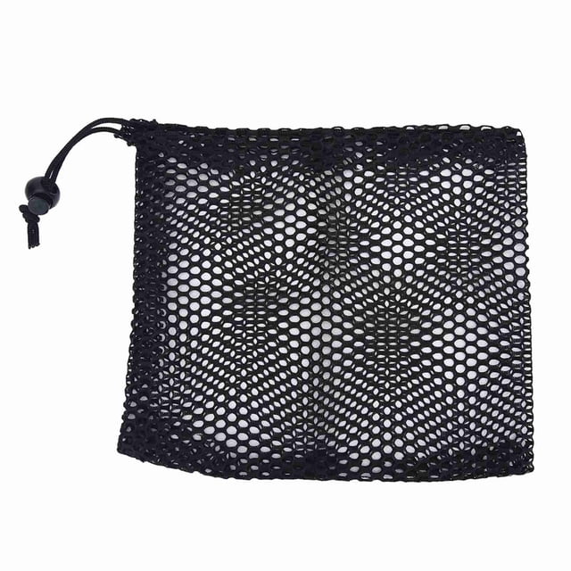 Medium Black Nylon Golf Ball Mesh Bag - Durable, Wear-Resistant & Quick-Drying Drawstring Pouch, Hangs on Golf Club Bags, Holds 25 Golf Balls, Essential Storage Accessory for Golf Enthusiasts, Ideal