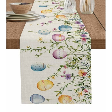 

Table Runner Dresser Scarf 13 x 70 Inch Spring Yellow Blue Pink Easter Eggs Eucalyptus Leaf Retro Table Runners Non-Slip Heat Kitchen Dining Table Decor for Indoor Outdoor Home Party Decoration