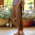 thumbnail image 2 of Linen Capris Pants for Women,High Elastic Waisted Drawstring Crop Trouser,Straight Wide Leg Cropped Pant with Pockets Brown XXL, 2 of 5