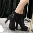thumbnail image 1 of Zapatos de mujer Cálidos con cordones Tacón súper alto Tacón grueso Punta redonda Hebilla de cinturón Botas de tubo medio Wmkox8yii hfjk1055, 1 of 4