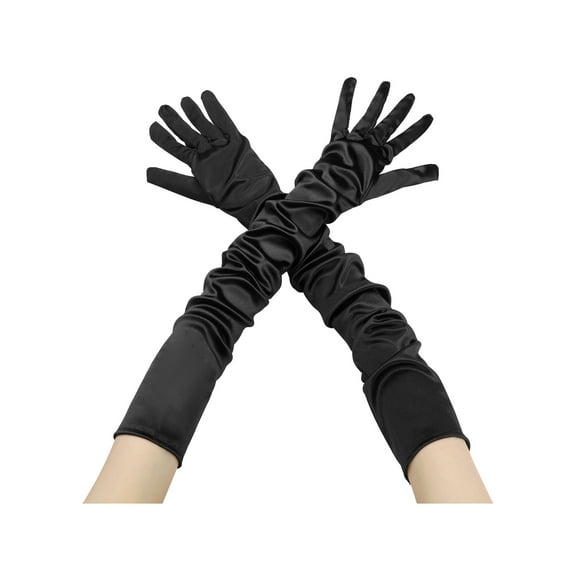 INSPIRE CHIC Women's Satin Extra Long Gloves Arm Length Full Fingers 1920s Evening Gloves for Dancing Party Black One Size