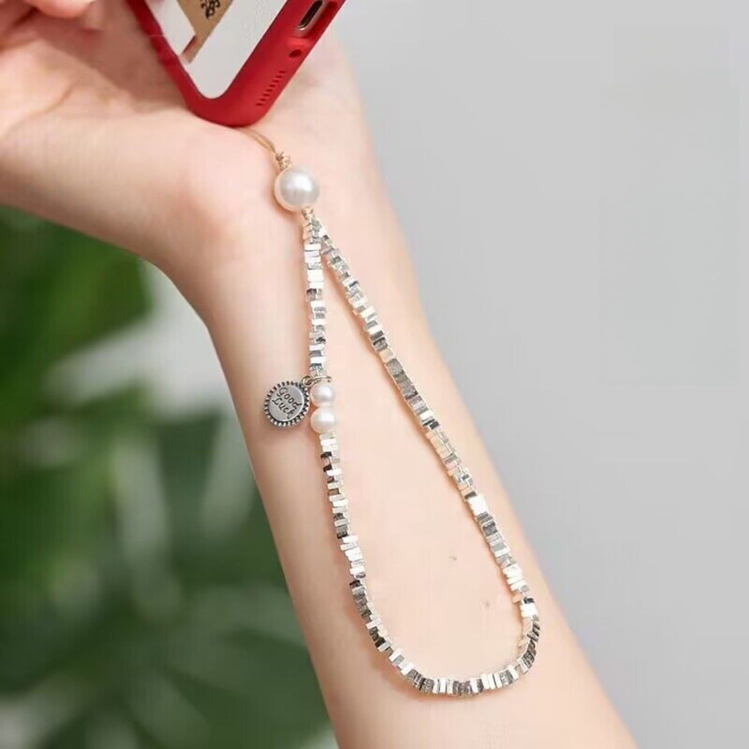 Silver Phone Chain Wrist Strap Anti-Drop Jewelry Lanyard Compatible with Unisex Phone Charm Accessory