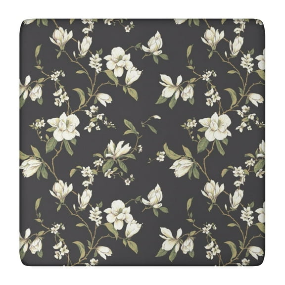 Square Tablecloth with Elastic Edges 36 * 36 Inch Pioneer Waterproof White Flower Table Cover Washable Indoor and Outdoor for Party Kitchen Dinner Banquet Patio Picnic