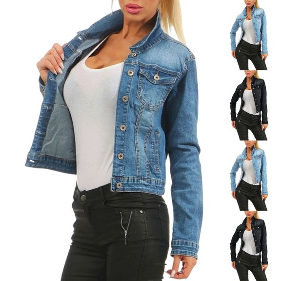 Ashirexll Womens Winter Coats, Jackets for Women Trendy, Casual Fashion Long Jean Jacket with Bead Outwear Overcoat