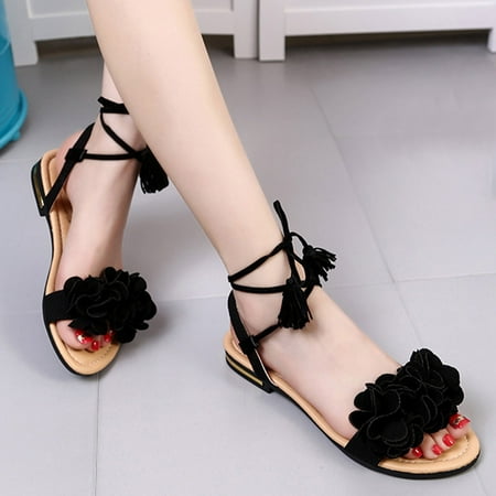 

Aayomet Summer Sandals for Women Skidding Tassel Shoes Fashion Sandals Women Slipper Heel Beach Flat Women s sandals Black 9.5