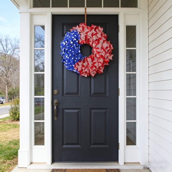 4th of July Wreath for Front Door, Red White and Blue Patriotic Wreath, Memorial Day Summer Wreath, All-Weather Farmhouse Outdoor Holiday Decoration
