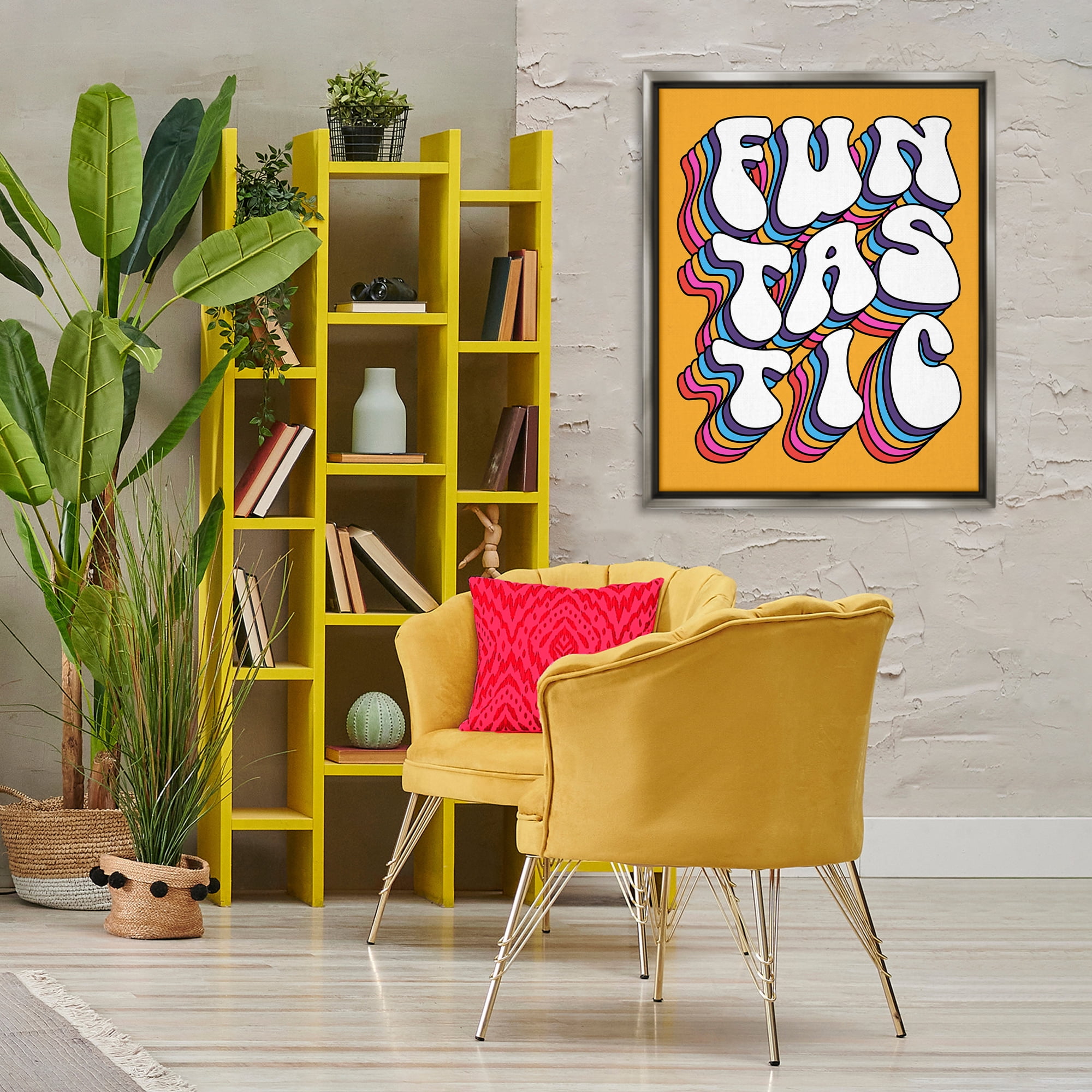 Stupell Industries Funtastic Groovy Typography Text & Numbers Painting Gray Floater Framed Canvas Art Print Wall Art, 25 x 31