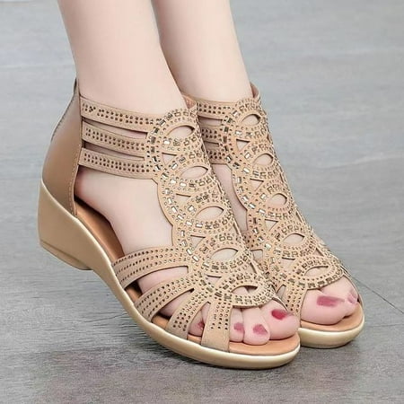

Real Soft Leather Roman Sandals Women s 2022 Summer Chunky Heel Mom Shoes Fashion Outerwear Women s Sandals Wedge Women s Shoes