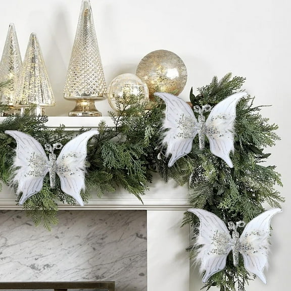 YIKA Christmas Decorations Christmas Fabric Butterflies Christmas Scene Decoration Props Christmas Decorations Simulated Butterflies Christmas Decorations Indoor White