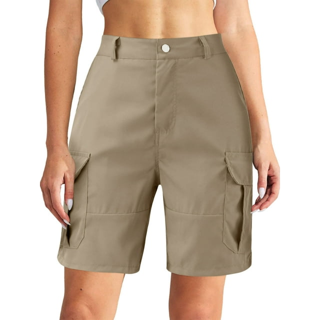 MAWCLOS Ladies Bottoms Solid Color Cargo Shorts Button Summer Bermuda Short Lounge Dailywear With Pockets Mini Trousers Dark Brown L