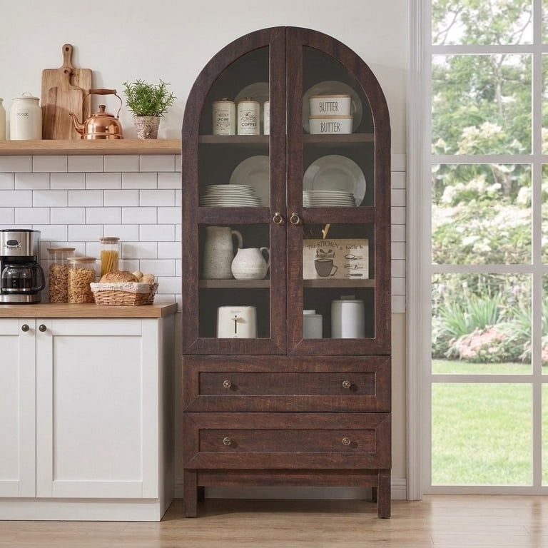 Aitjunz 71-Inch Arched Farmhouse Storage Cabinet, Brown photo 7