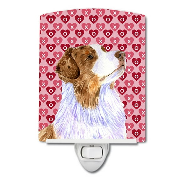 Caroline's Treasures LH9138CNL Australian Shepherd Hearts Love Valentine's Day Ceramic Night Light, 6x4x3", multicolor