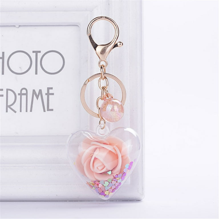 Gyouwnll Cute Keychain Women Acrylic Love Shape Star Sequin Rose Ring Holder Key Chains, Adult Unisex, Size: One size, Orange
