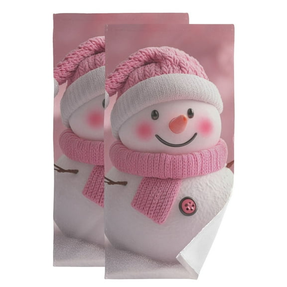 Cute Pinkish Snowman Winter Hand Towel Absorbent Bath Towels for Bathroom Sports Gym 28" x 14" Set of 2