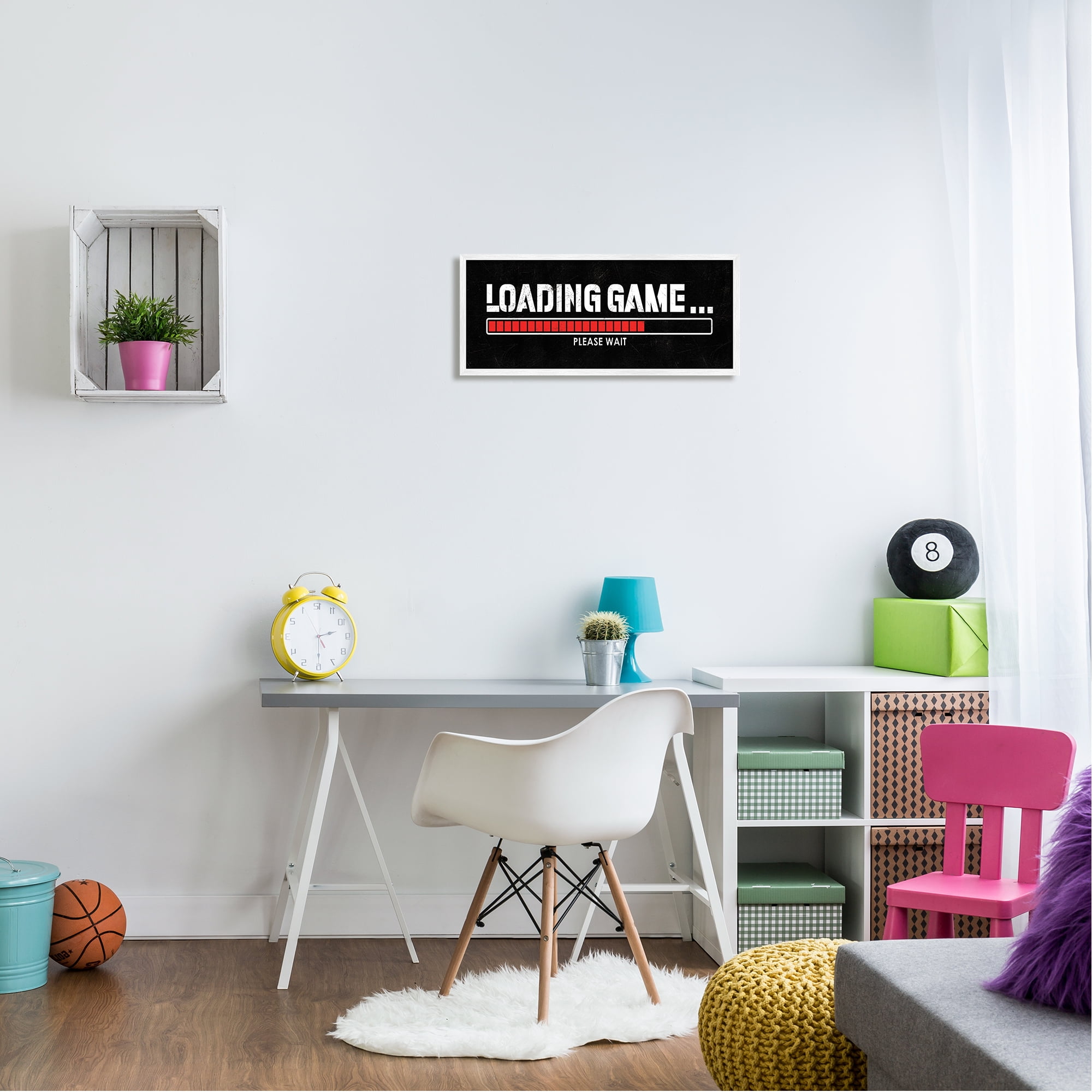 Stupell Industries Loading Game Phrase Typography Painting White Framed Art Print Wall Art, 24 x 10
