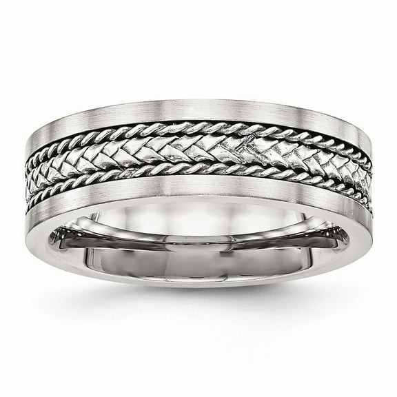 White Stainless Steel Ring Band Wedding Sterling Silver