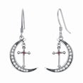 thumbnail image 1 of Aretes de Mujer de Plata 925 con Cruz retro de Luna y Diamantes con Tachuelas, Aretes Colgantes Personalizados y Simples de Nicho, 1 of 5