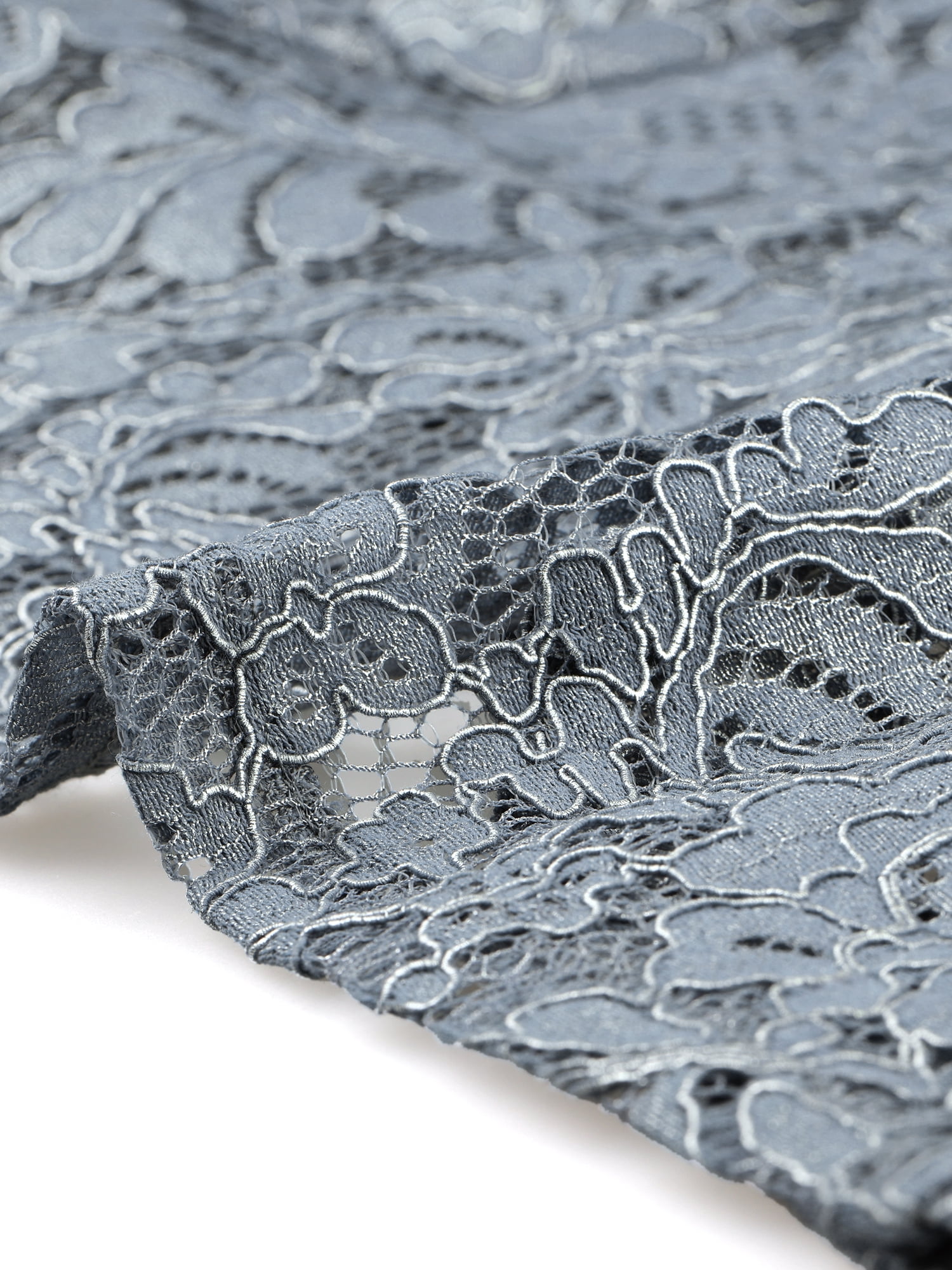 Unique Bargains Floral Lace Shrug for Women's Lapel Collar Short Sleeves Bolero Cardigan M Grey Blue