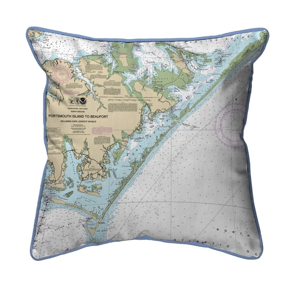 Betsy Drake SN11544 12 x 12 in. Portsmouth Island to Beaufort - Core Sound, NC Nautical Map Small Corded Indoor & Outdoor Pillow
