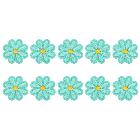 Uxcell 10Pcs Daisy Flower Iron on Patches Light Blue Embroidered Patches Applique,1.57"