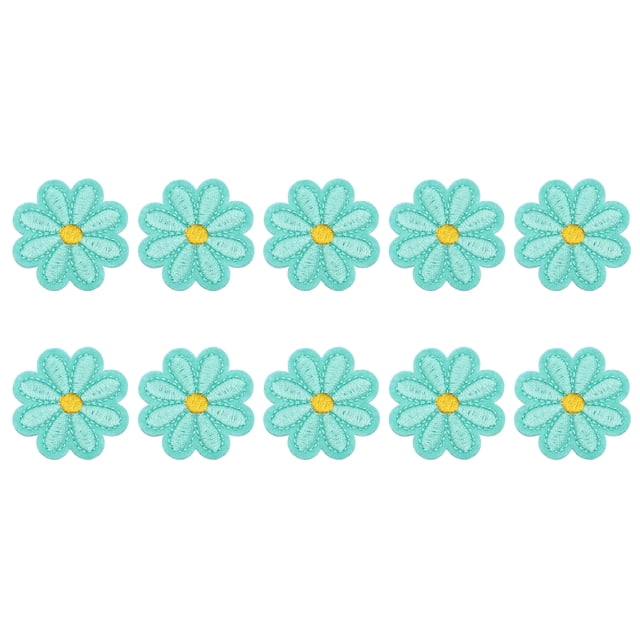 Uxcell 10Pcs Parches de Flor Margarita para Planchar Azul Claro Parches Bordados Aplique, 1.57"