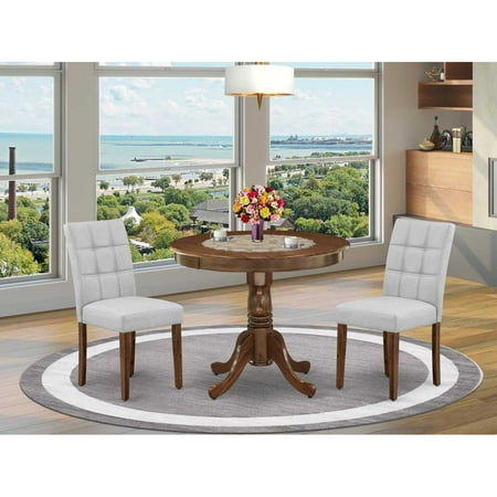 East West Furniture ANAS3-AWA-27 3 Piece Dining Set Includes a Round Kitchen Table with Pedestal and 2 Chairs Antique Walnut