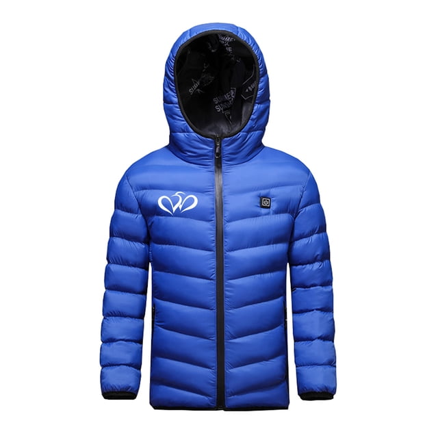 Penkiiy Heated Jacket for Kids USB Intelligent Constant Temperature Heated Windproof Plus Size Children Winter 3 Heated Jacket Coat 6-7 Years Blue