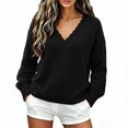 thumbnail image 2 of Sweater for Women V-Neck Scalloped Trim Pullover Top Long Sleeve Relaxed Fit Casual Fall Pullover, 2 of 6