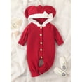 thumbnail image 3 of hirigin Newborn Baby Romper, Contrast Color Long Sleeve Button Down Casual One-Piece Hooded Jumpsuit, 3 of 9